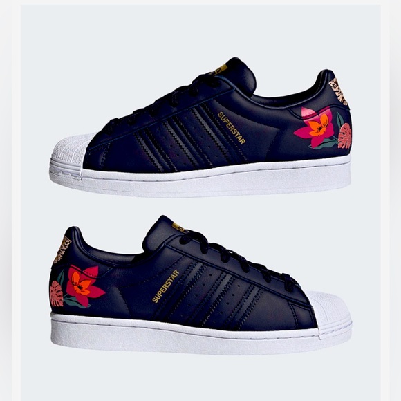adidas Shoes - Adidas Superstar Black Floral Sneakers